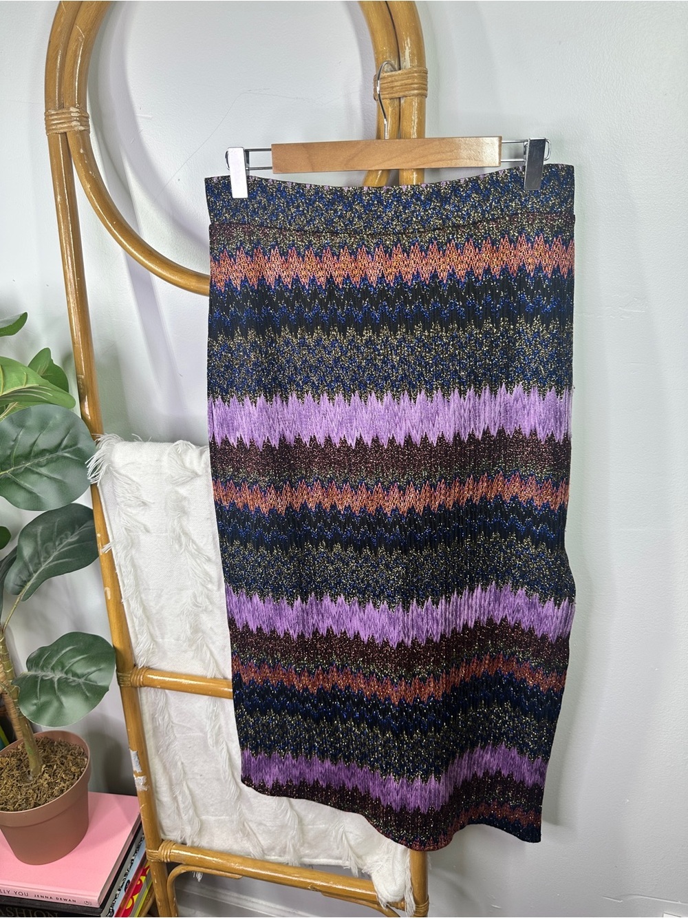 Ramy Brook Purple Metallic Midi Skirt sz L